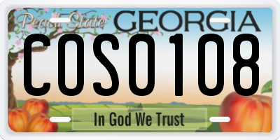 GA license plate COS0108