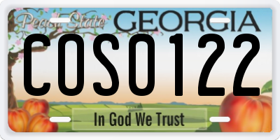 GA license plate COS0122