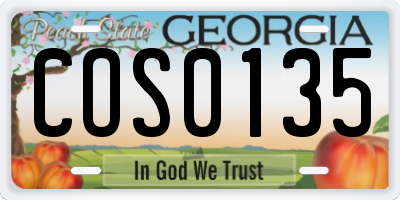 GA license plate COS0135