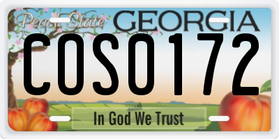 GA license plate COS0172