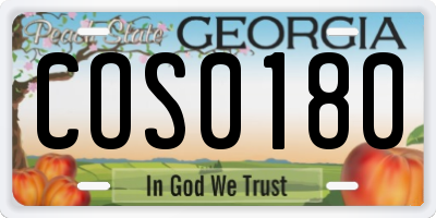 GA license plate COS0180