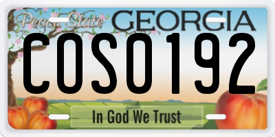 GA license plate COS0192