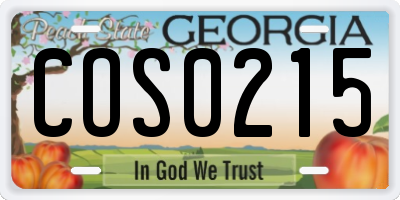 GA license plate COS0215
