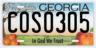 GA license plate COS0305