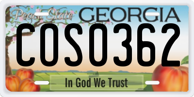 GA license plate COS0362