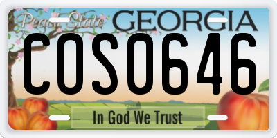 GA license plate COS0646
