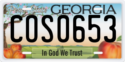 GA license plate COS0653