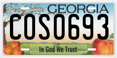 GA license plate COS0693