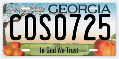 GA license plate COS0725