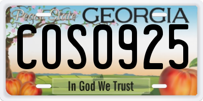 GA license plate COS0925