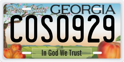 GA license plate COS0929