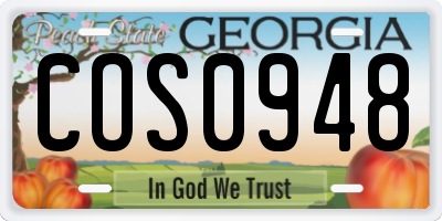 GA license plate COS0948