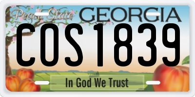 GA license plate COS1839