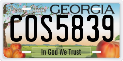 GA license plate COS5839