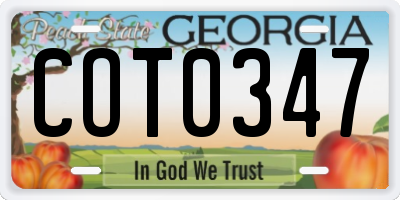 GA license plate COT0347