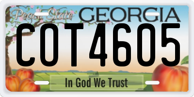GA license plate COT4605