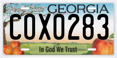 GA license plate COX0283
