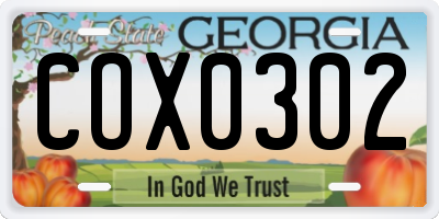 GA license plate COX0302