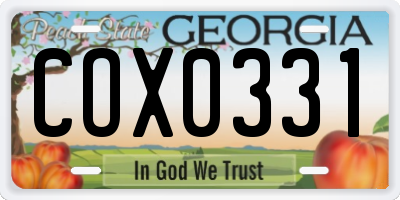 GA license plate COX0331