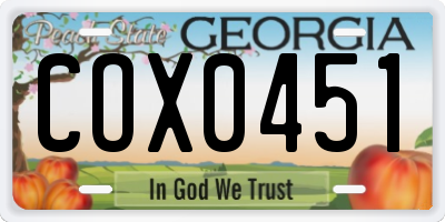 GA license plate COX0451