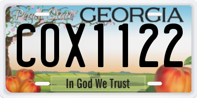 GA license plate COX1122