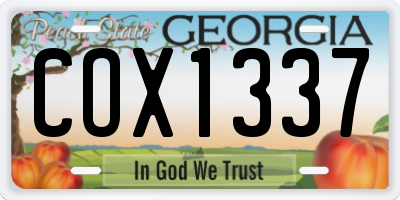 GA license plate COX1337