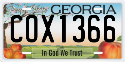 GA license plate COX1366