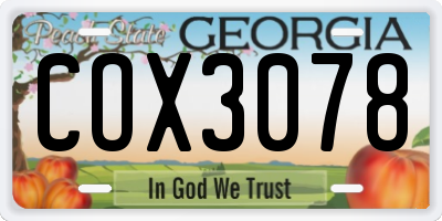 GA license plate COX3078
