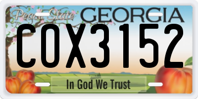 GA license plate COX3152