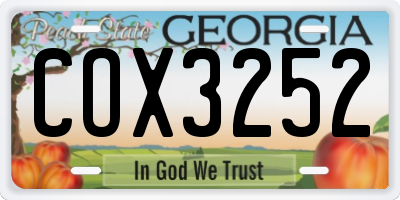 GA license plate COX3252