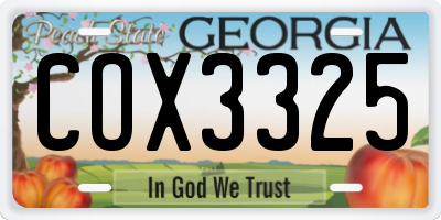 GA license plate COX3325