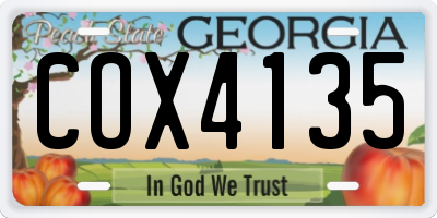 GA license plate COX4135