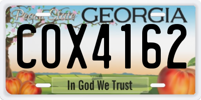 GA license plate COX4162