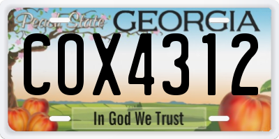 GA license plate COX4312