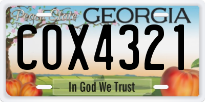 GA license plate COX4321