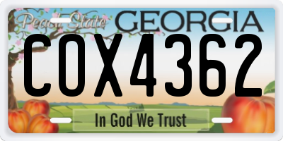 GA license plate COX4362