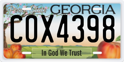 GA license plate COX4398