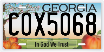 GA license plate COX5068