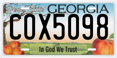 GA license plate COX5098