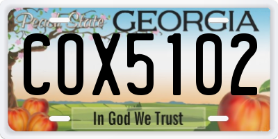 GA license plate COX5102