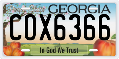 GA license plate COX6366