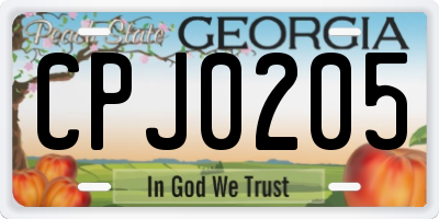 GA license plate CPJ0205