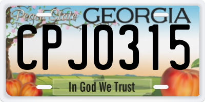 GA license plate CPJ0315