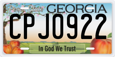 GA license plate CPJ0922