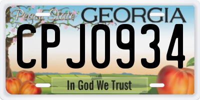 GA license plate CPJ0934
