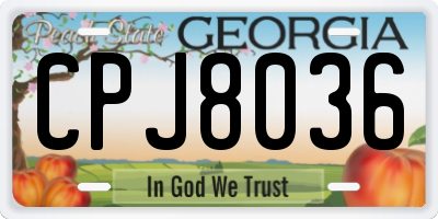 GA license plate CPJ8036