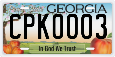 GA license plate CPK0003