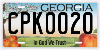 GA license plate CPK0020