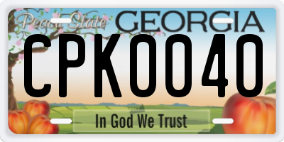 GA license plate CPK0040