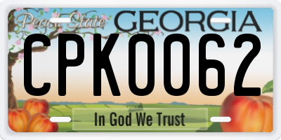 GA license plate CPK0062